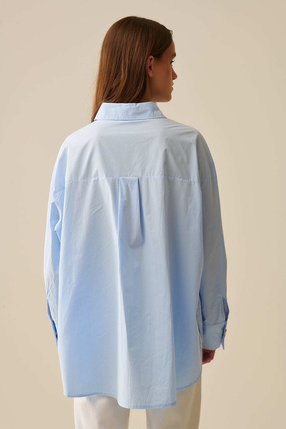 Relaxed Poplin Shirt With Gold Heart Buttons in Baby Blue - Shirts