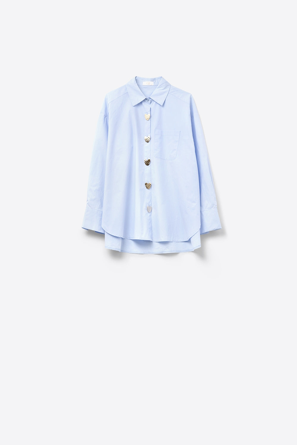 Relaxed Poplin Shirt With Gold Heart Buttons in Baby Blue - Shirts