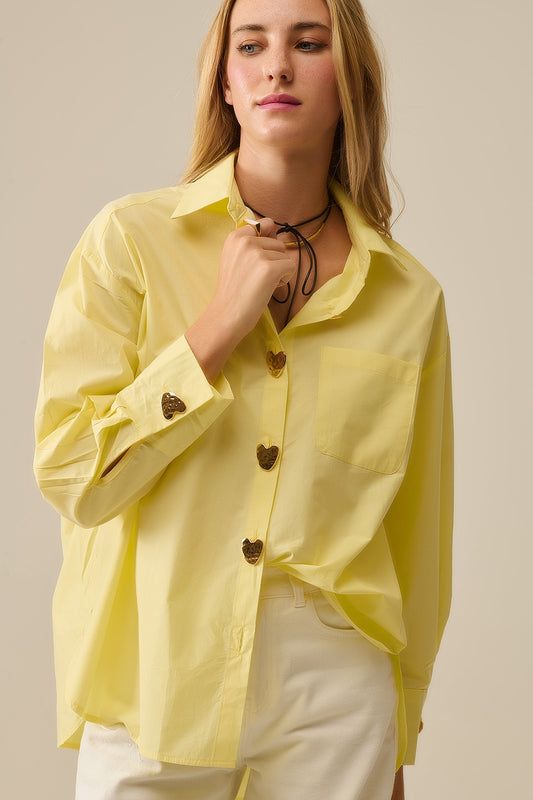 Relaxed Poplin Shirt With Gold Heart Buttons in yellow - Shirts