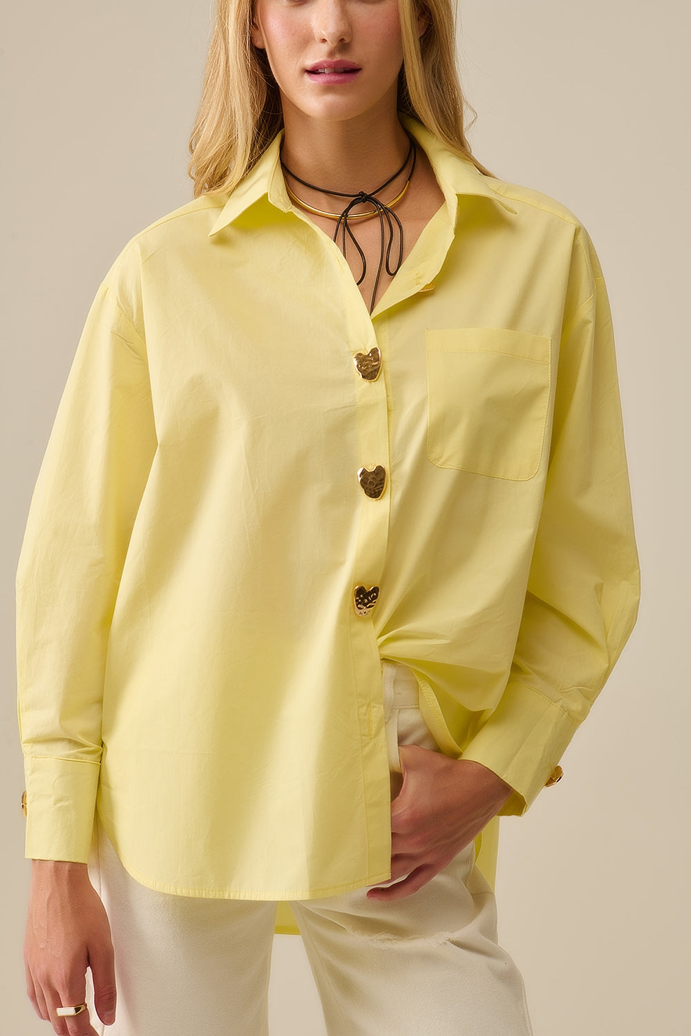 Relaxed Poplin Shirt With Gold Heart Buttons in yellow - Shirts