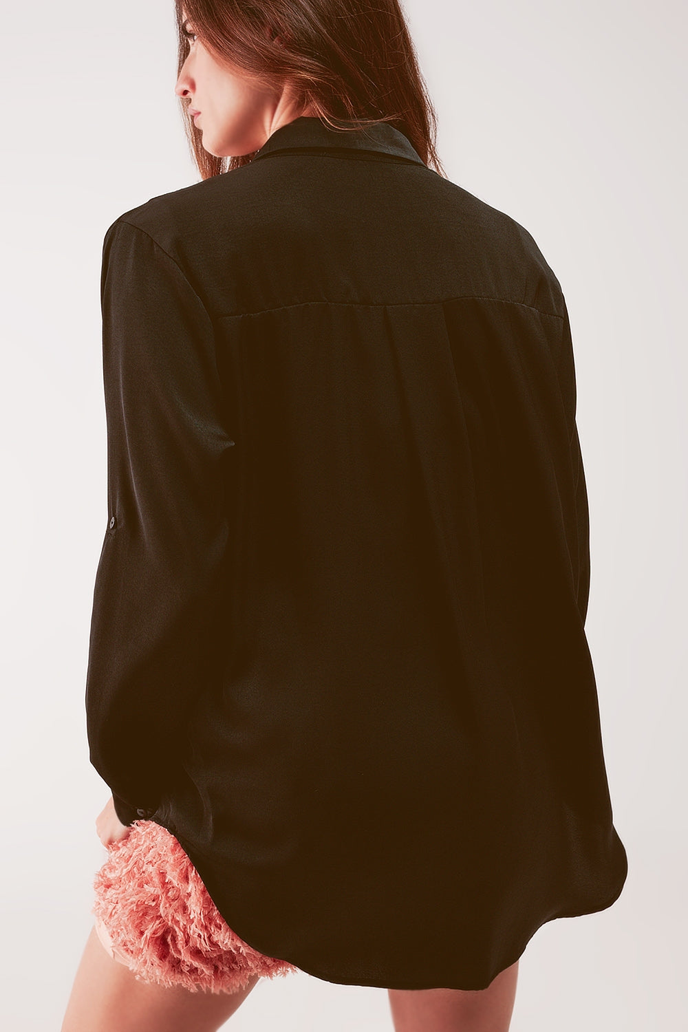 Relaxed satin long sleeve shirt in black - Shirts