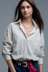 Chemise décontractée à rayures avec poches poitrine surdimensionnées