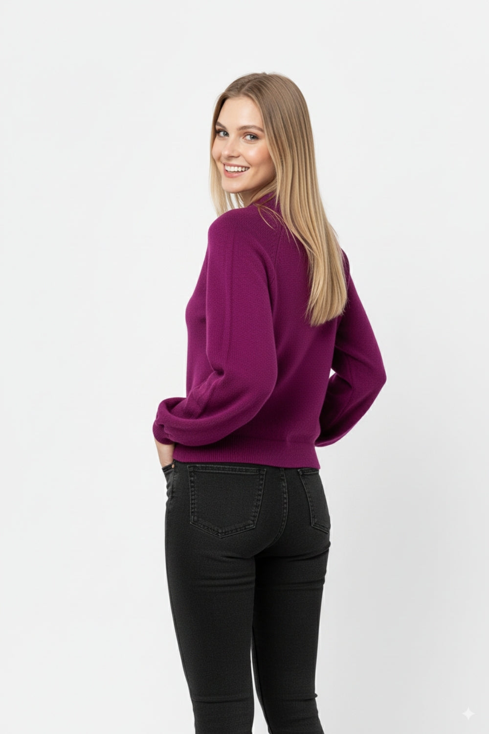 relaxed style aubergine jumper with balloon sleeves -