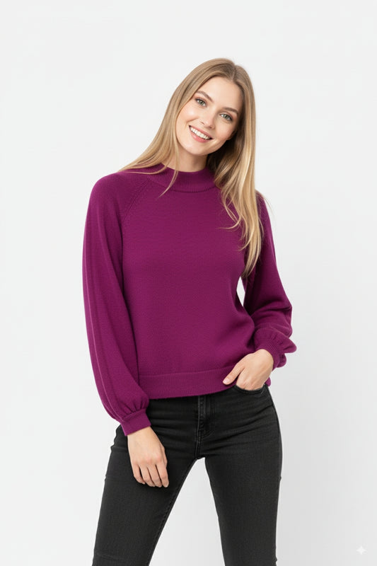 relaxed style aubergine jumper with balloon sleeves -