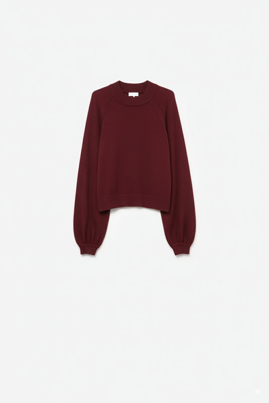 relaxed style burgundy jumper with balloon sleeves -