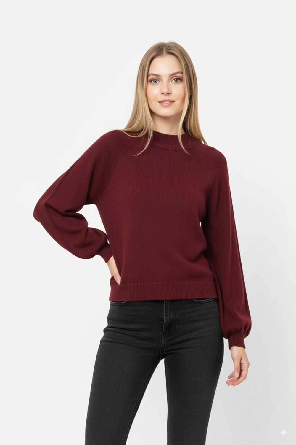 relaxed style burgundy jumper with balloon sleeves -
