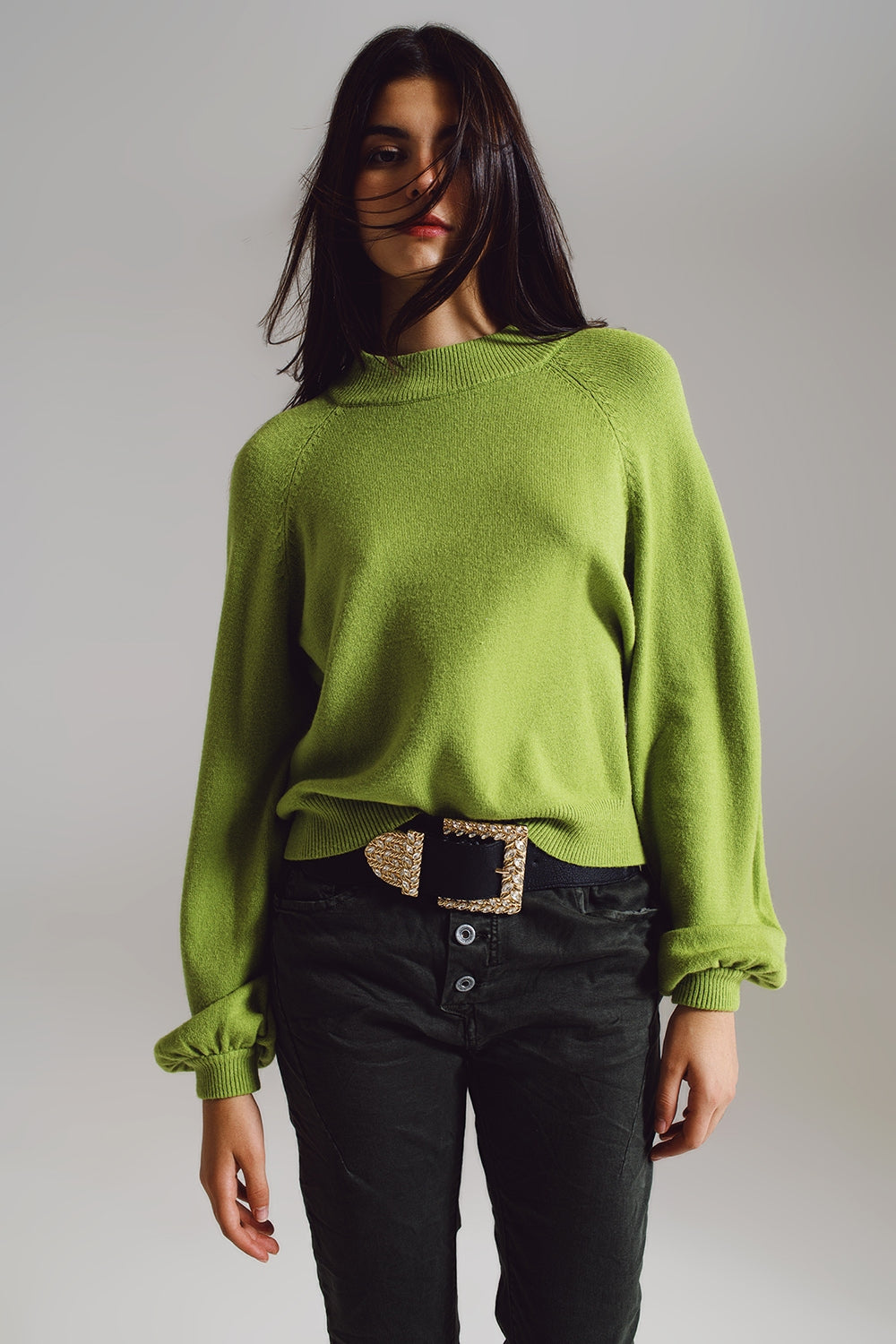 relaxed style green jumper with balloon sleeves - Jumpers