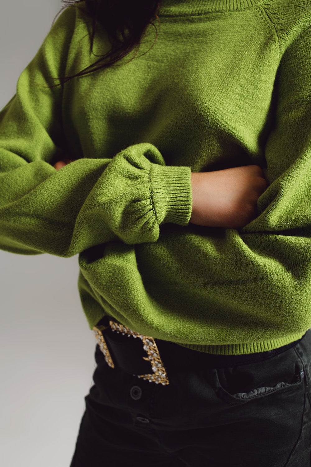 relaxed style green jumper with balloon sleeves - Jumpers