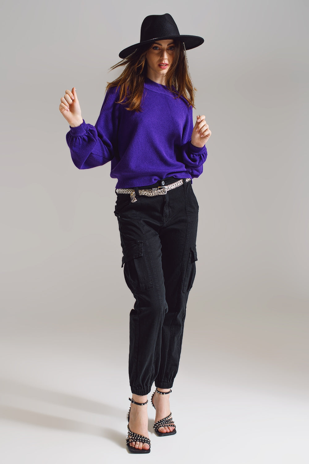 relaxed style purple jumper with balloon sleeves - Jumpers