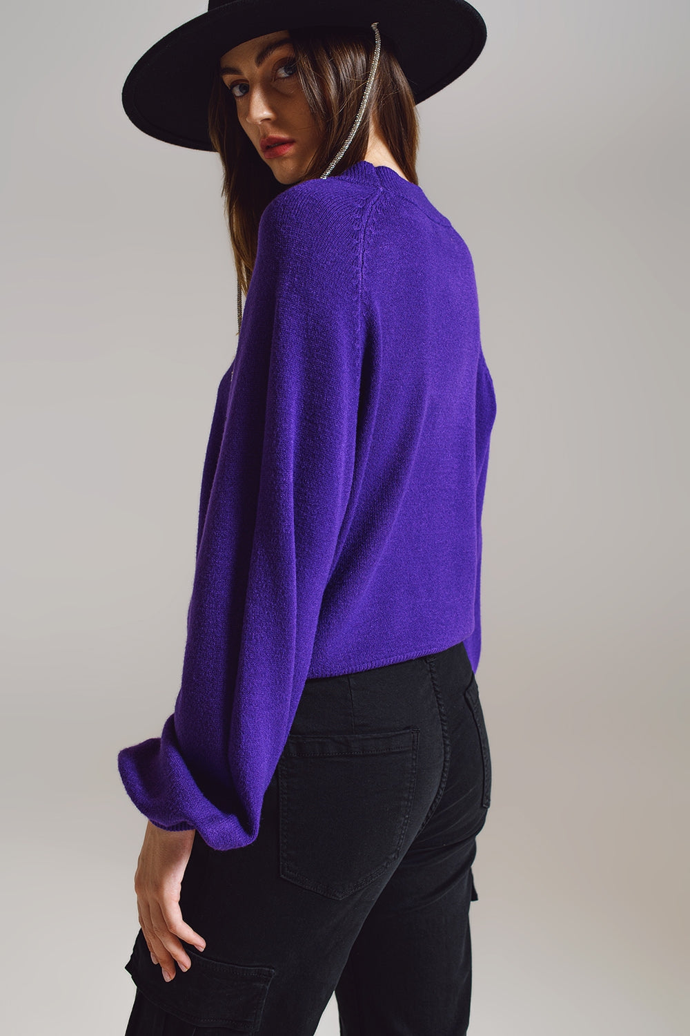 relaxed style purple jumper with balloon sleeves - Jumpers