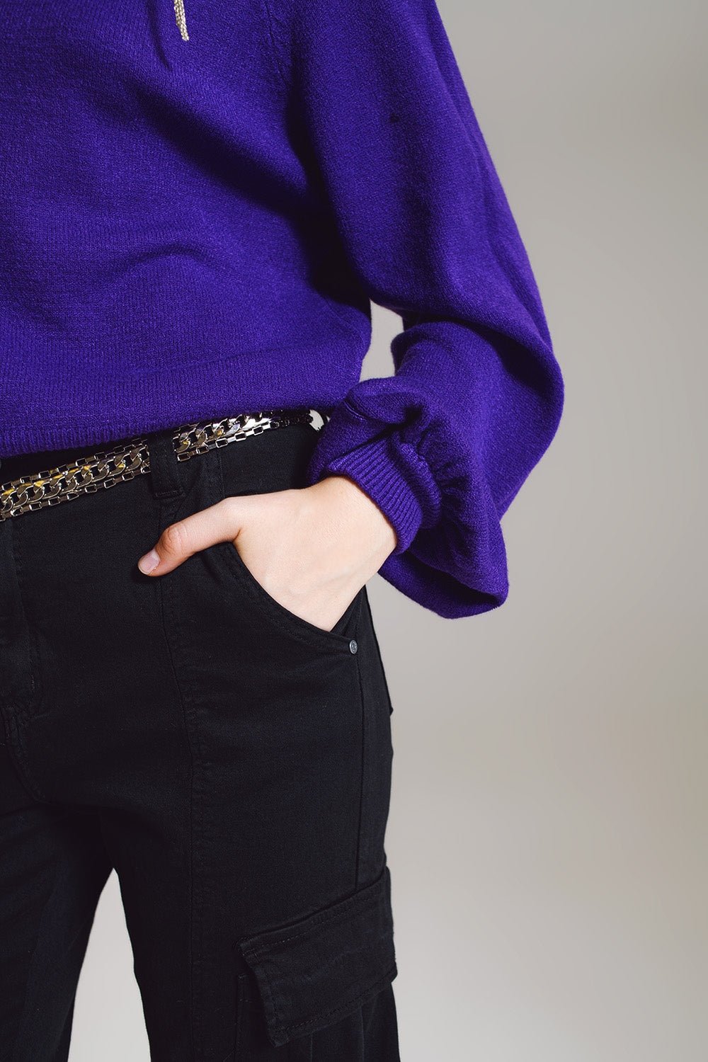 relaxed style purple jumper with balloon sleeves - Jumpers