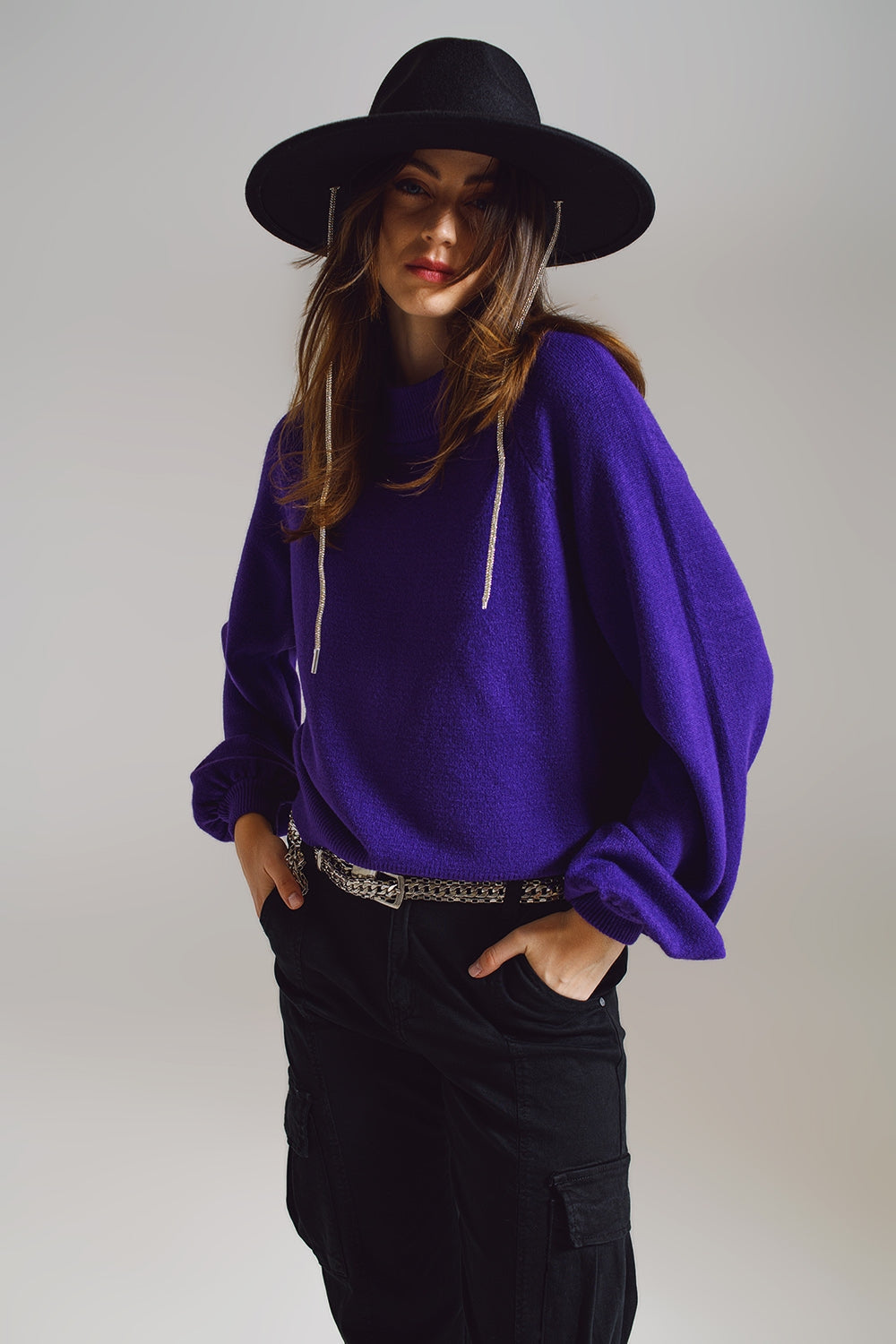 relaxed style purple jumper with balloon sleeves - Jumpers