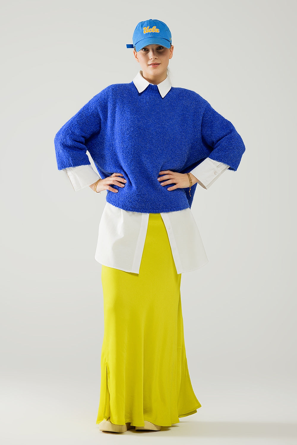 Relaxed sweater with french sleeve and crewneck in blue ink - Jumpers