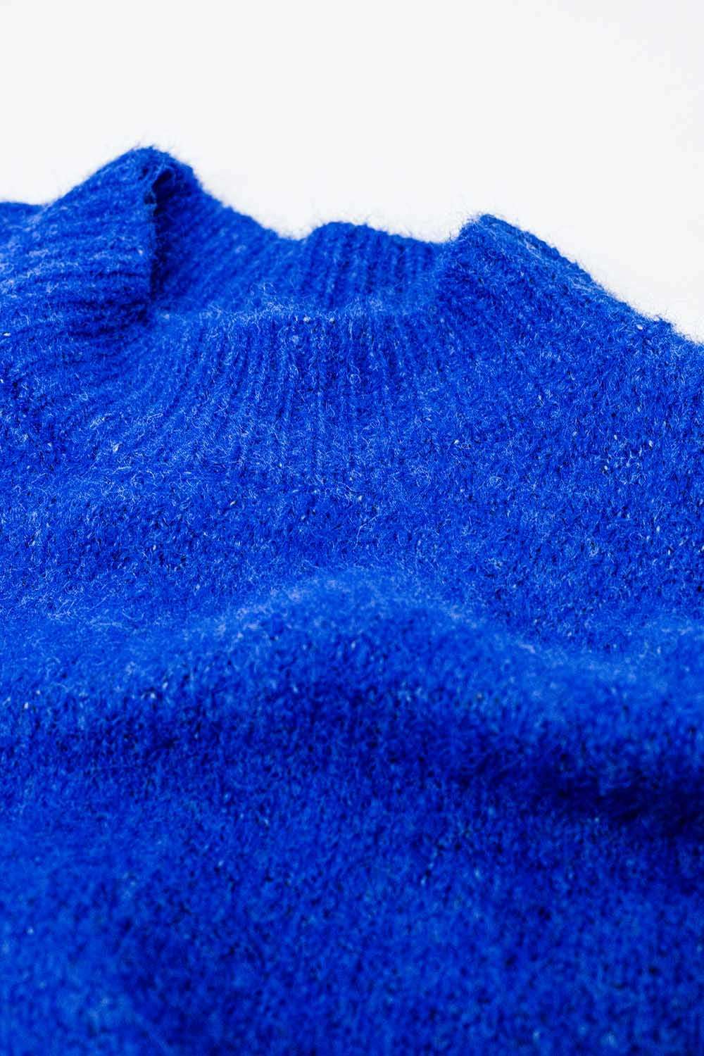 Relaxed sweater with french sleeve and crewneck in blue ink - Jumpers