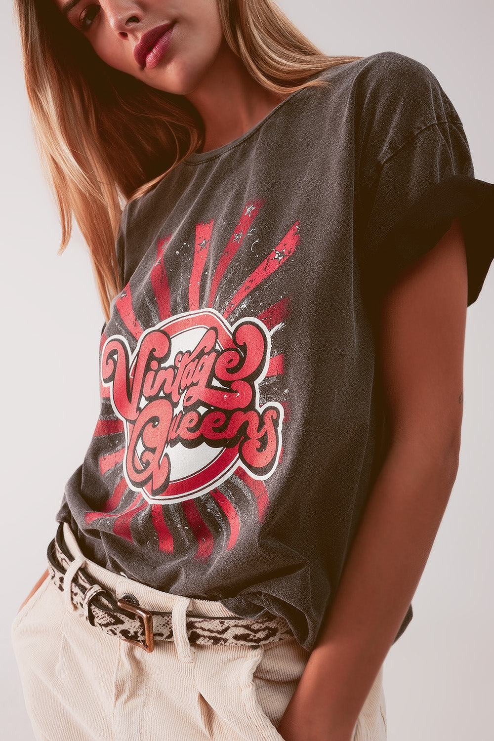 Relaxed t shirt with black Vintage Queens graphic print - T-Shirts