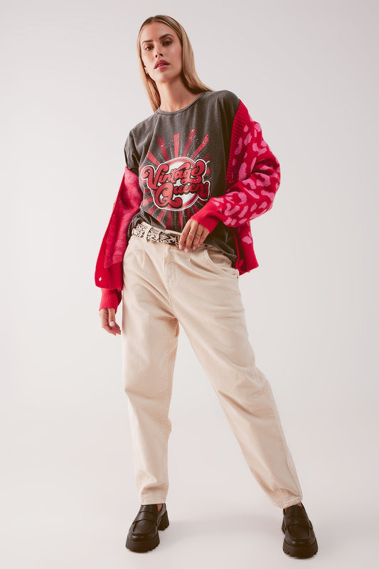 Relaxed t shirt with black Vintage Queens graphic print - T-Shirts