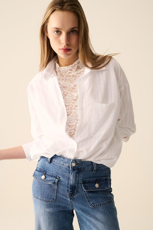 Relaxed White striped blouse - Blouses