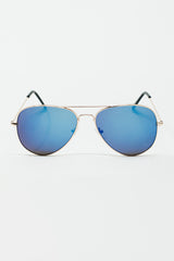 Retro Aviator Sunglasses  With Blue Smoke Lense and Golden Frame