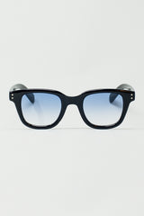 Retro Round Sunglasses With Smoke Blue Lens in Black