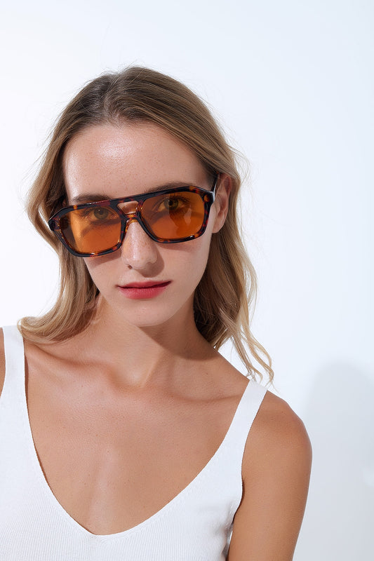Retro Style Sunglasses with brown Tortoise Shell frames and orange lenses -