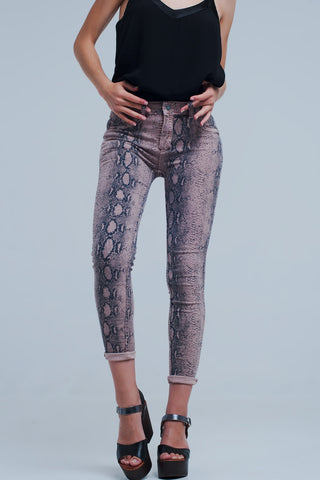 Jeans rosa com estampa animal reversível