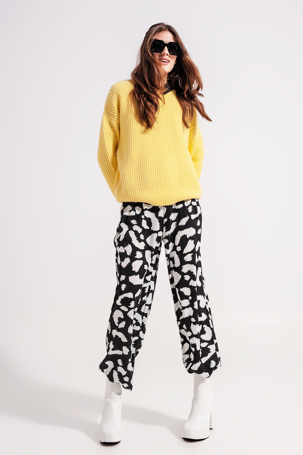 Rib knit sweater in yellow - Jumpers