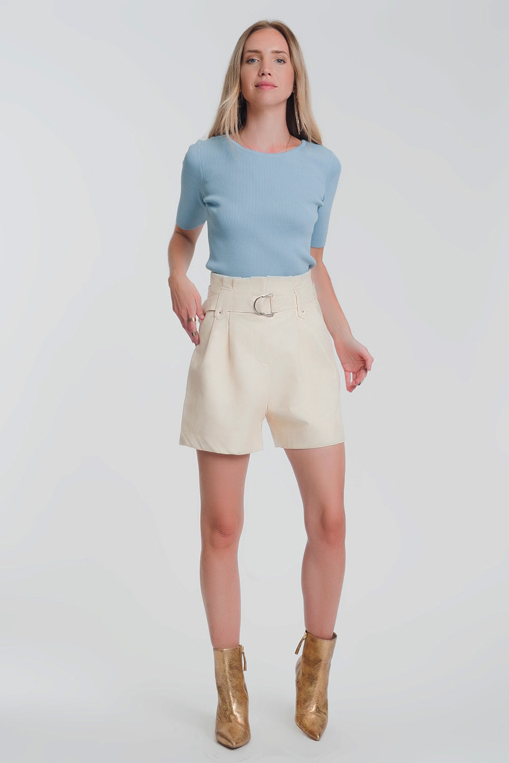 Rib knitted sweater with tie back in blue - Jumpers