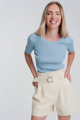 Rib knitted sweater with tie back in blue