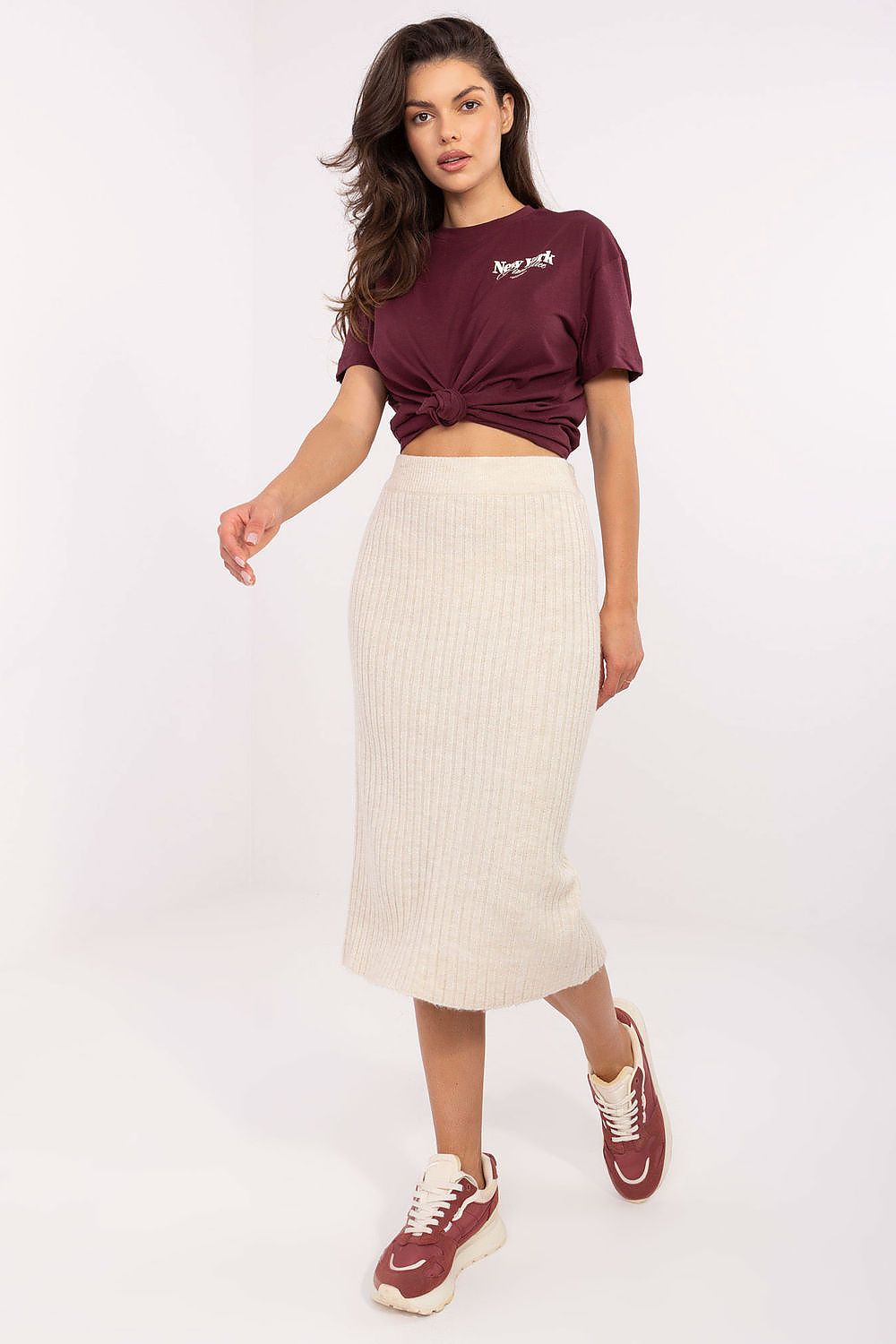 Sublevel Ribbed Black Midi Skirt for Effortless Style beige 2 - Skirts