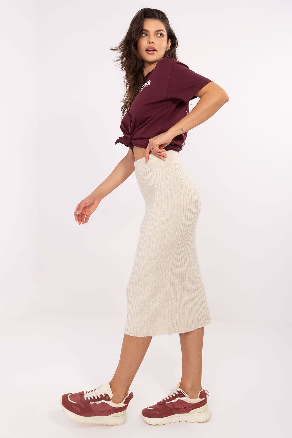 Sublevel Ribbed Black Midi Skirt for Effortless Style - Skirts