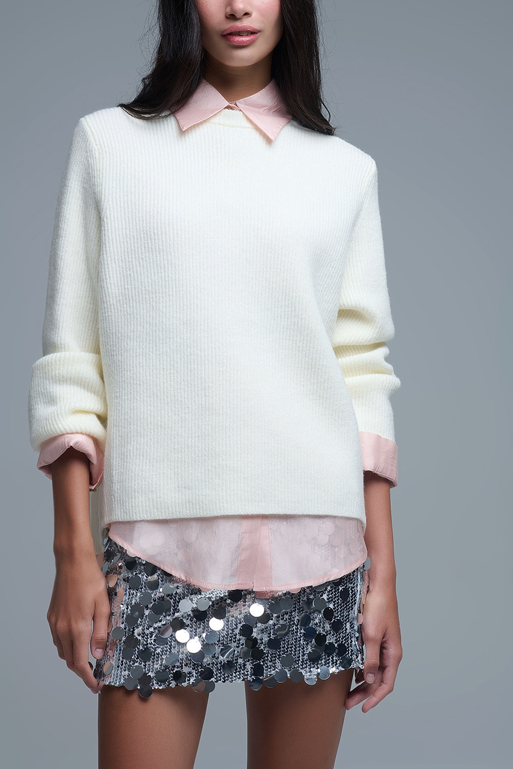 Ribbed Comfy Knit Sweater in Cream - Sweaters