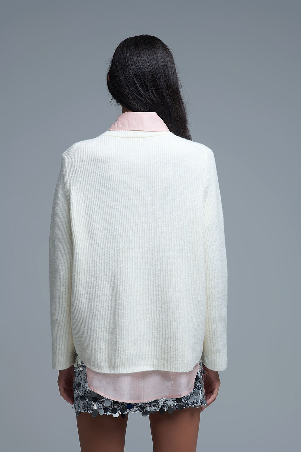 Ribbed Comfy Knit Sweater in Cream - Sweaters