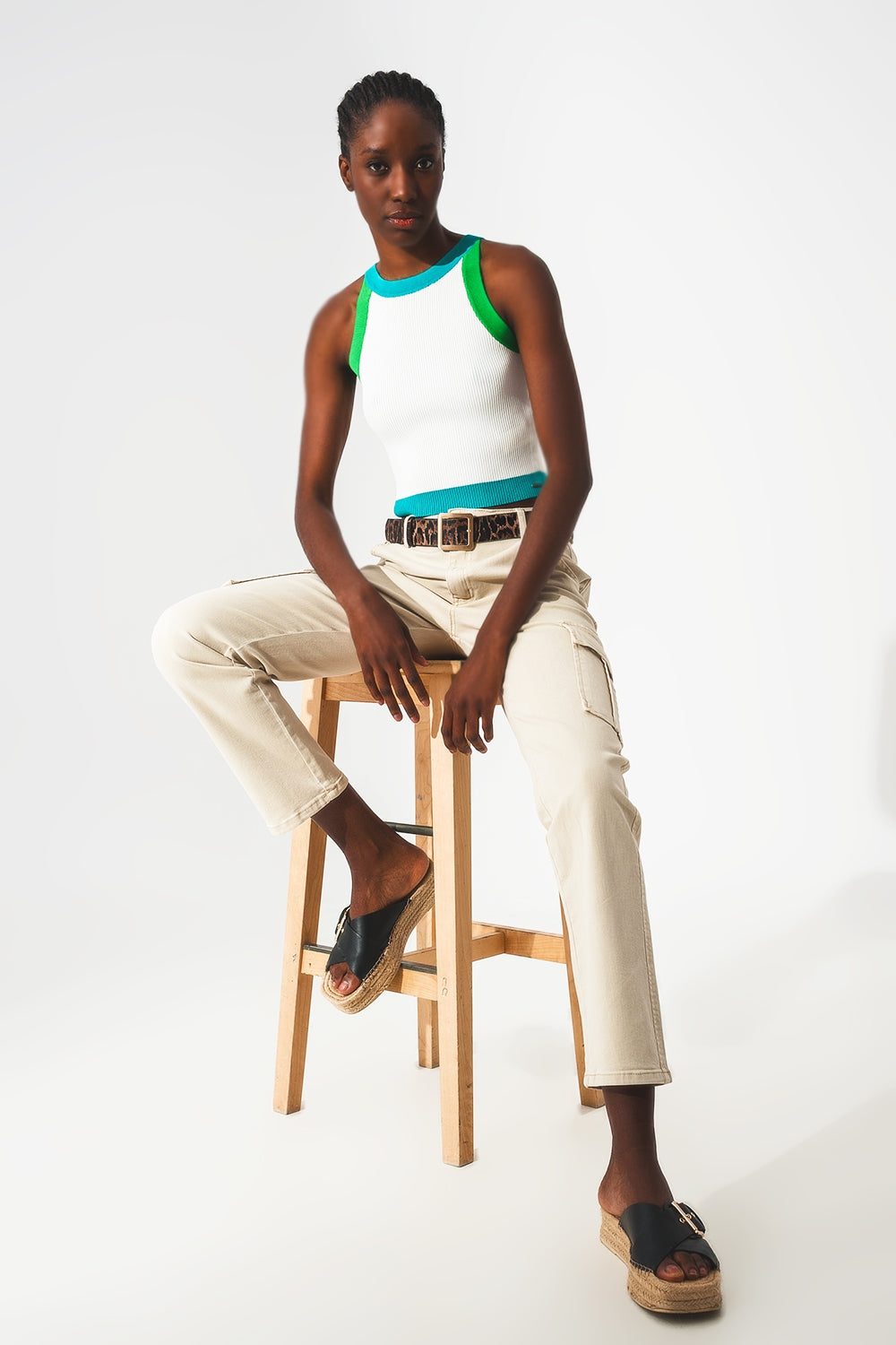 Ribbed cropped vest top in blue - Tops