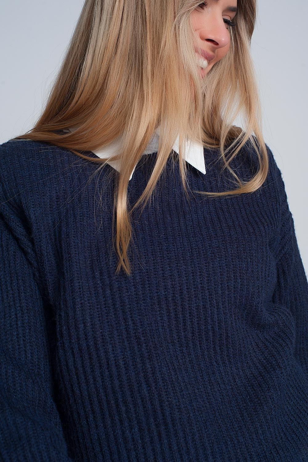 Ribbed jumper in Navy - Jumpers
