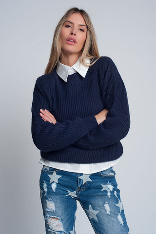 Ribbed jumper in Navy