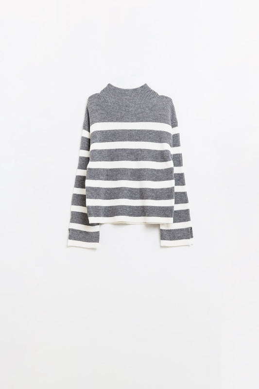 Ribbed knit jersey in grey with cream stripes - Jumpers