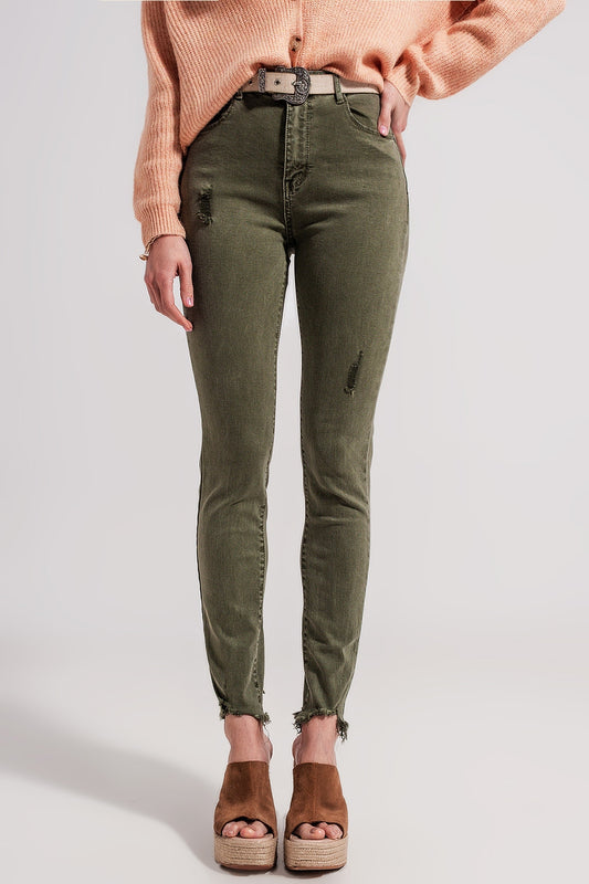 Ripped skinny jean in green - Jeans