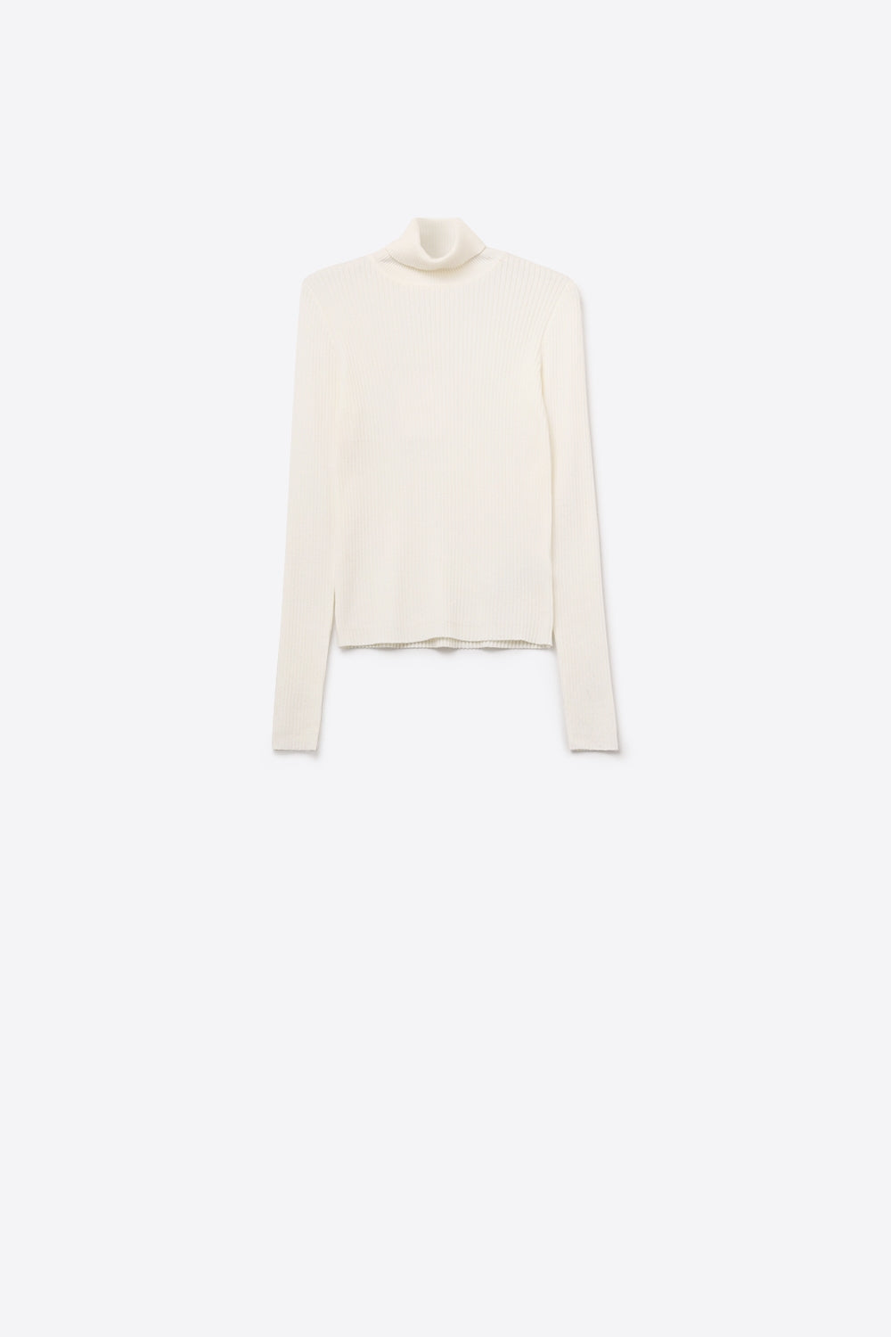 Rolled Turtle Neck Ribbed Sweater in White - Sweaters