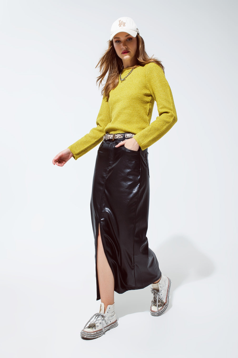 Green chuncky ribbed sweater with round neck - Jumpers