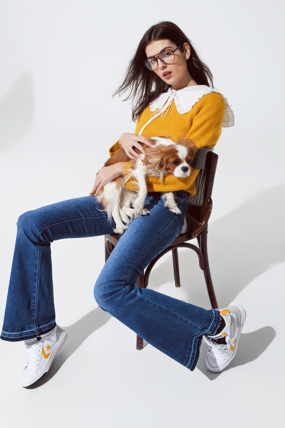 Round neck chunky ribbed jumper in mustard - Jumpers