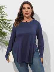 Blusa Plus Size com Gola Redonda, Manga Comprida e Racha