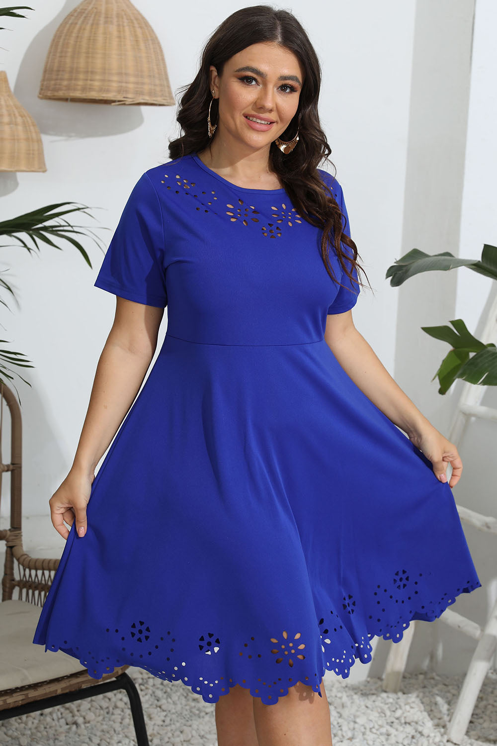 Plus Size Round Neck Openwork Dress - Dresse
