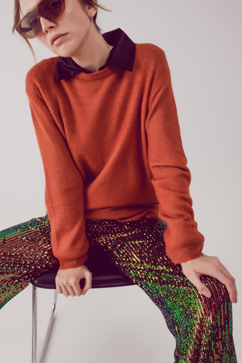 round neck oversized jumper dress in orange - Jumpers