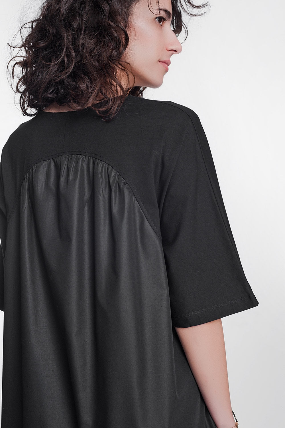 round neck poplin t-shirt dress in black - Dresses