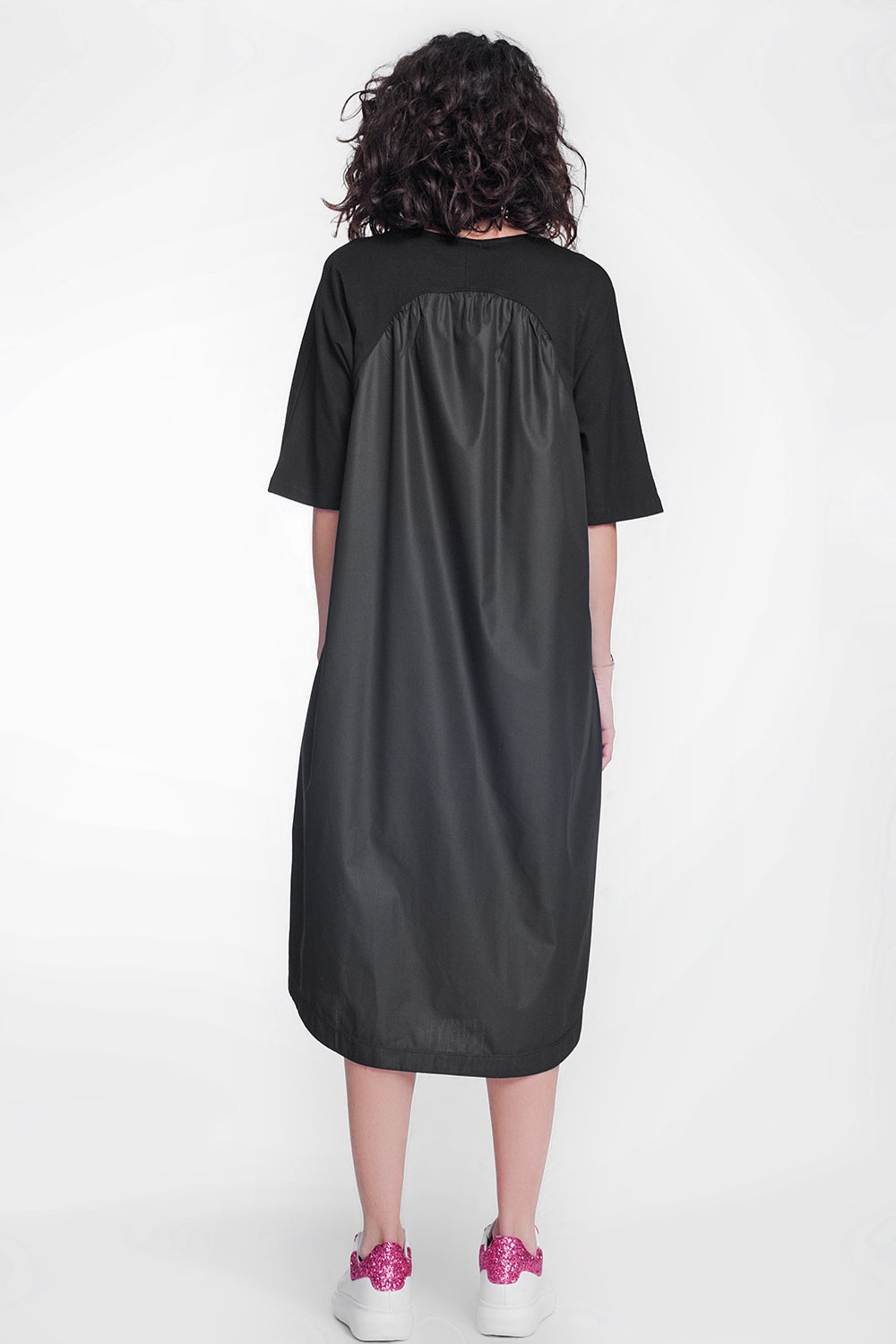 round neck poplin t-shirt dress in black - Dresses