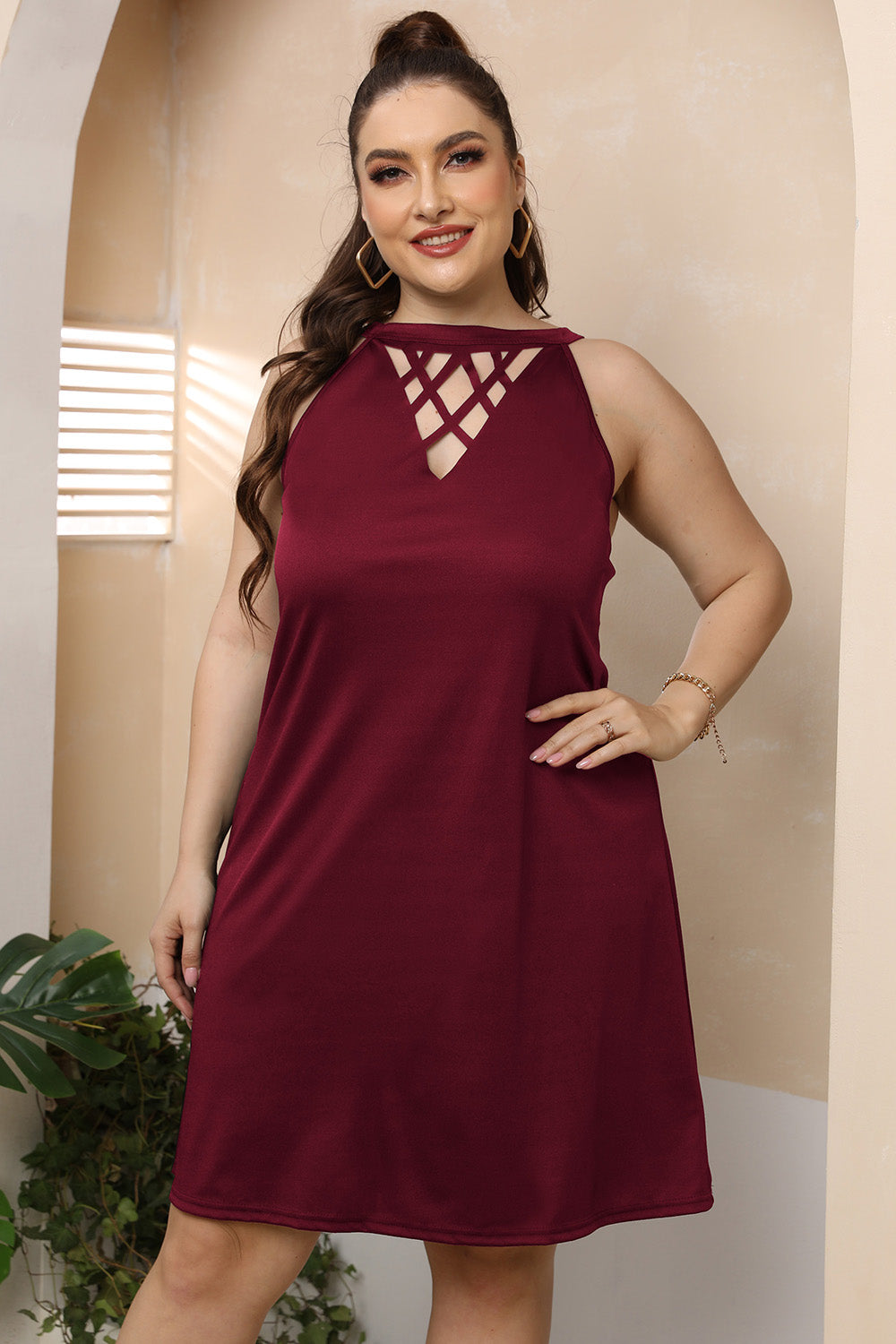 Plus Size Cutout Round Neck Sleeveless Dress - Dresses