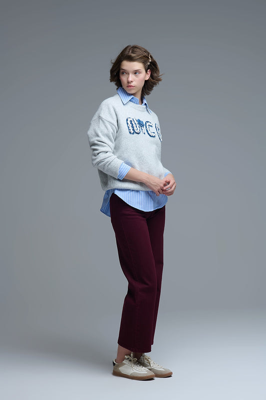 Round Neck Sweater With Embroidered Nice - Sweaters