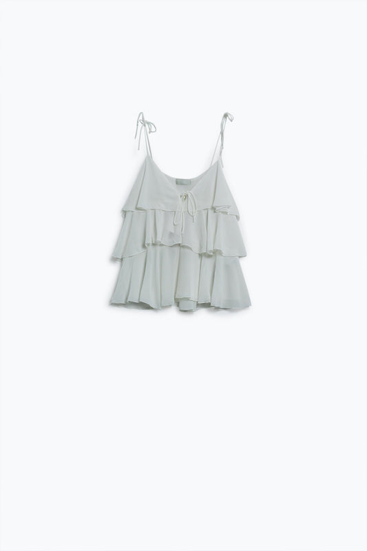 Ruffle Top WIth Thin straps in White - Tops