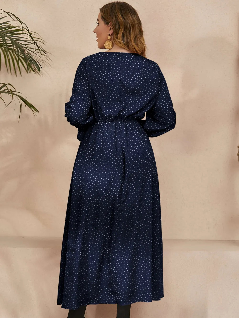Honey Plus Size Ruffled Polka Dot Long Sleeve Midi Dress - Dresses