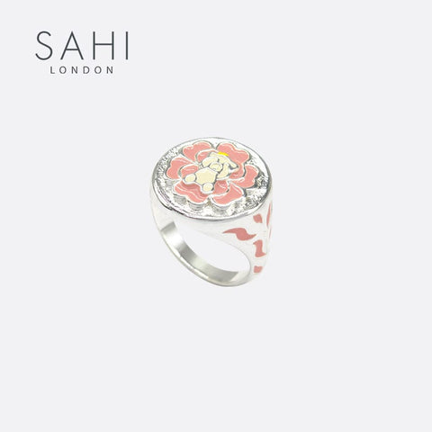 Sahi Gold Enameled Camellia Bear Ring